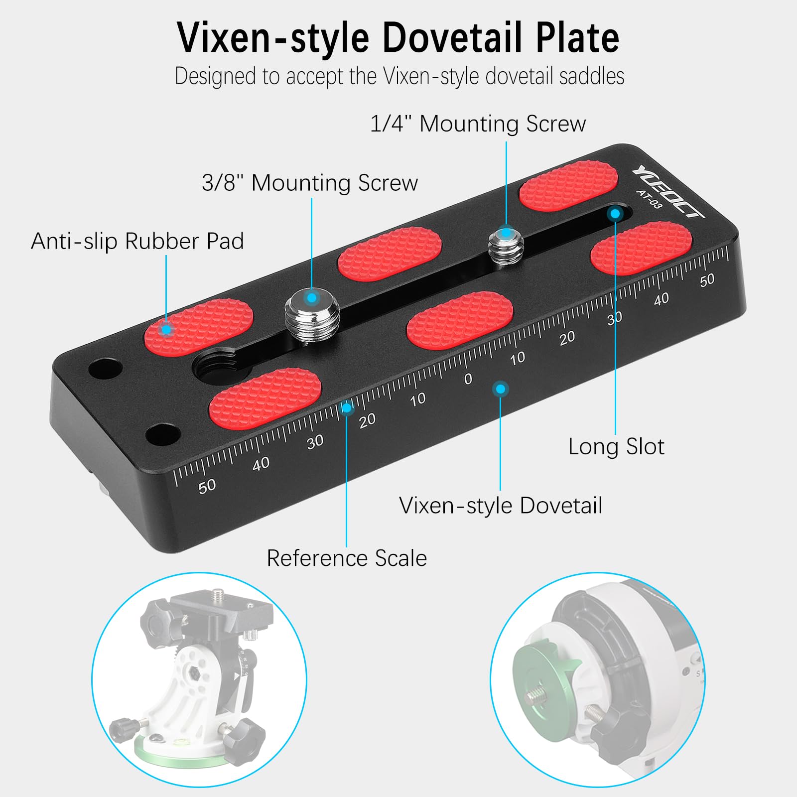 Yueoct 120Mm/4.72'' Telescope Rail Bar Vixen Style Dovetail Mounting Plate, With 1/4'' 3/8'' D Ring Camera Screw For Telescope S